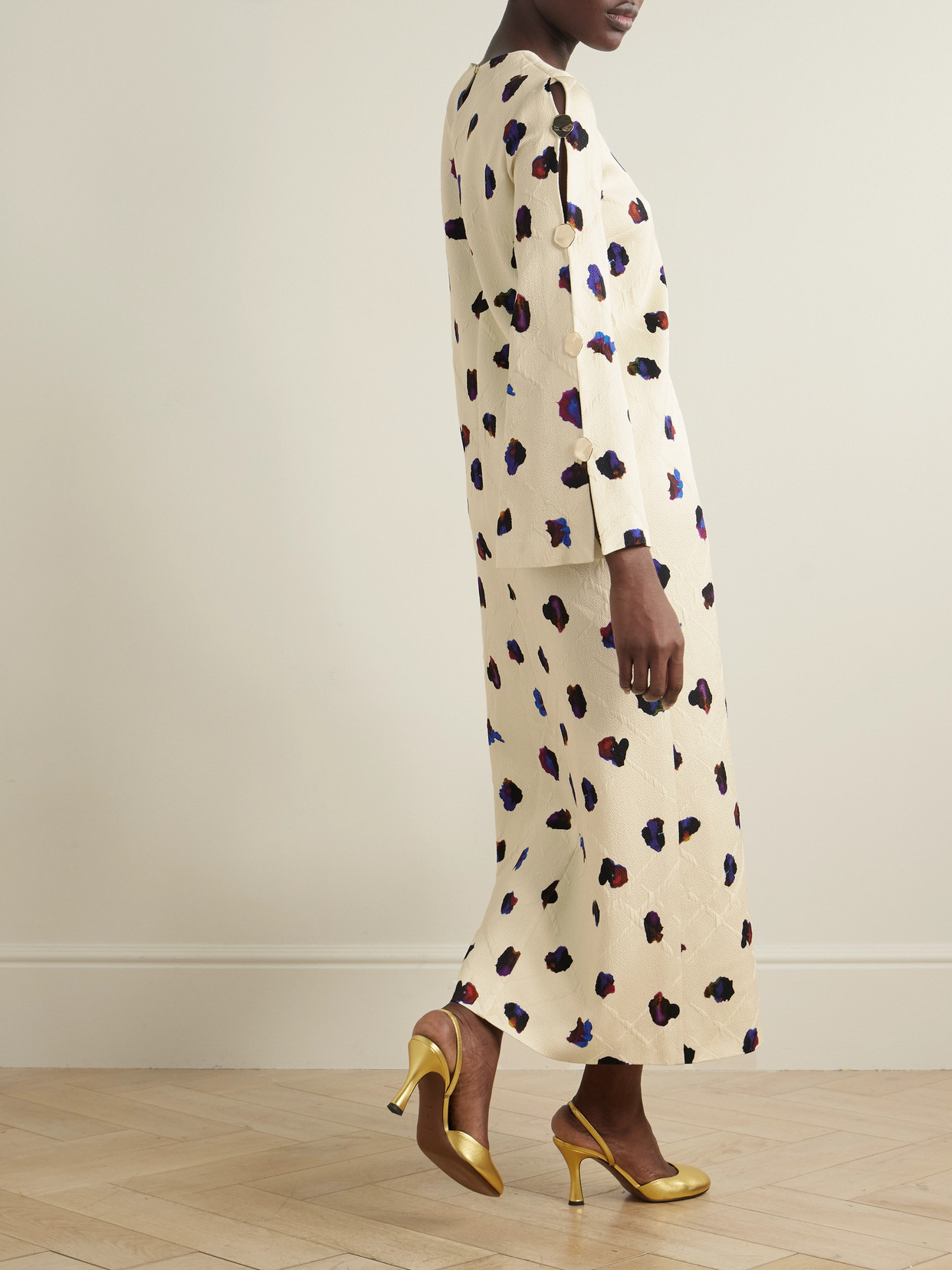 Borgo De Nor Brunetta Embellished Floral-print Cotton-blend Brocade Maxi Dress In Cream