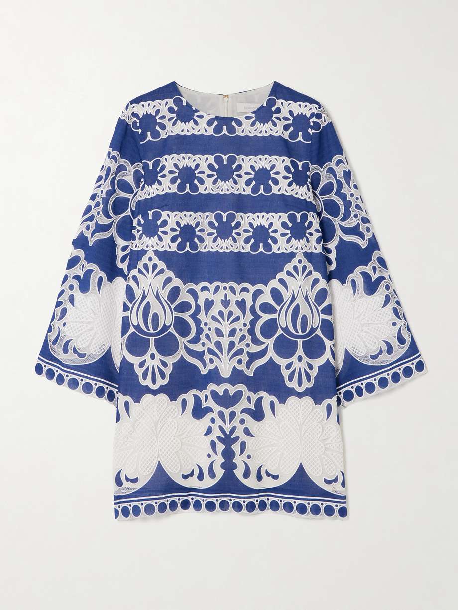 stevie lace-trimmed embroidered cotton-blend mini dress