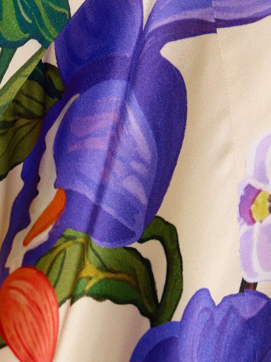 olive floral-print satin-crepe maxi dress