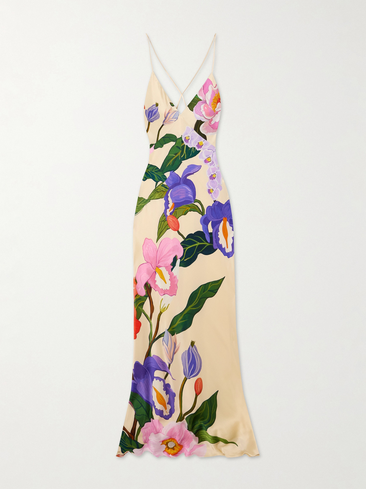 Borgo De Nor Olive Floral-print Satin-crepe Maxi Dress In Cream