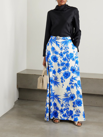 Borgo de Nor Bellamy belted floral-print cotton-blend brocade maxi skirt