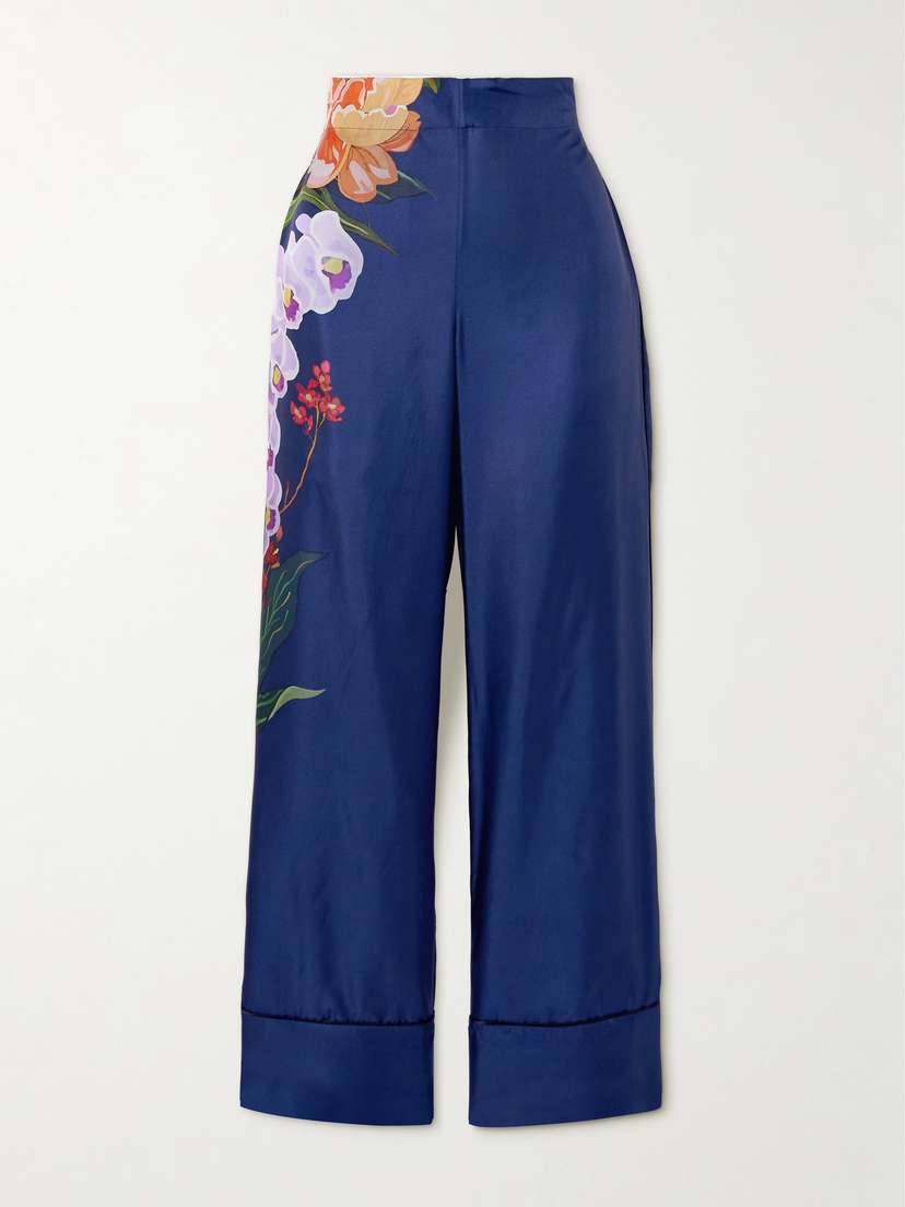 Borgo de Nor Havana Floral-print Silk-twill Wide-leg Pants