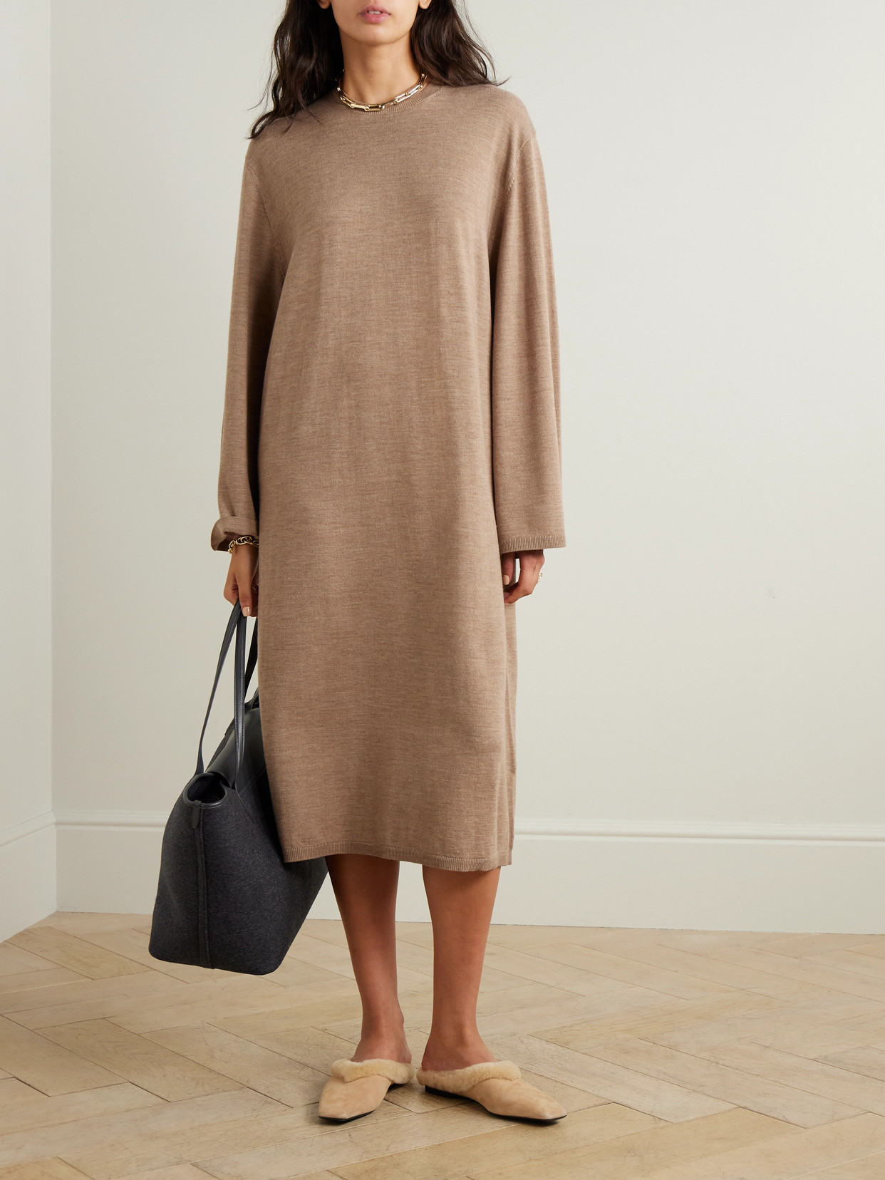 Totême Sadi Wool Midi Dress In Brown