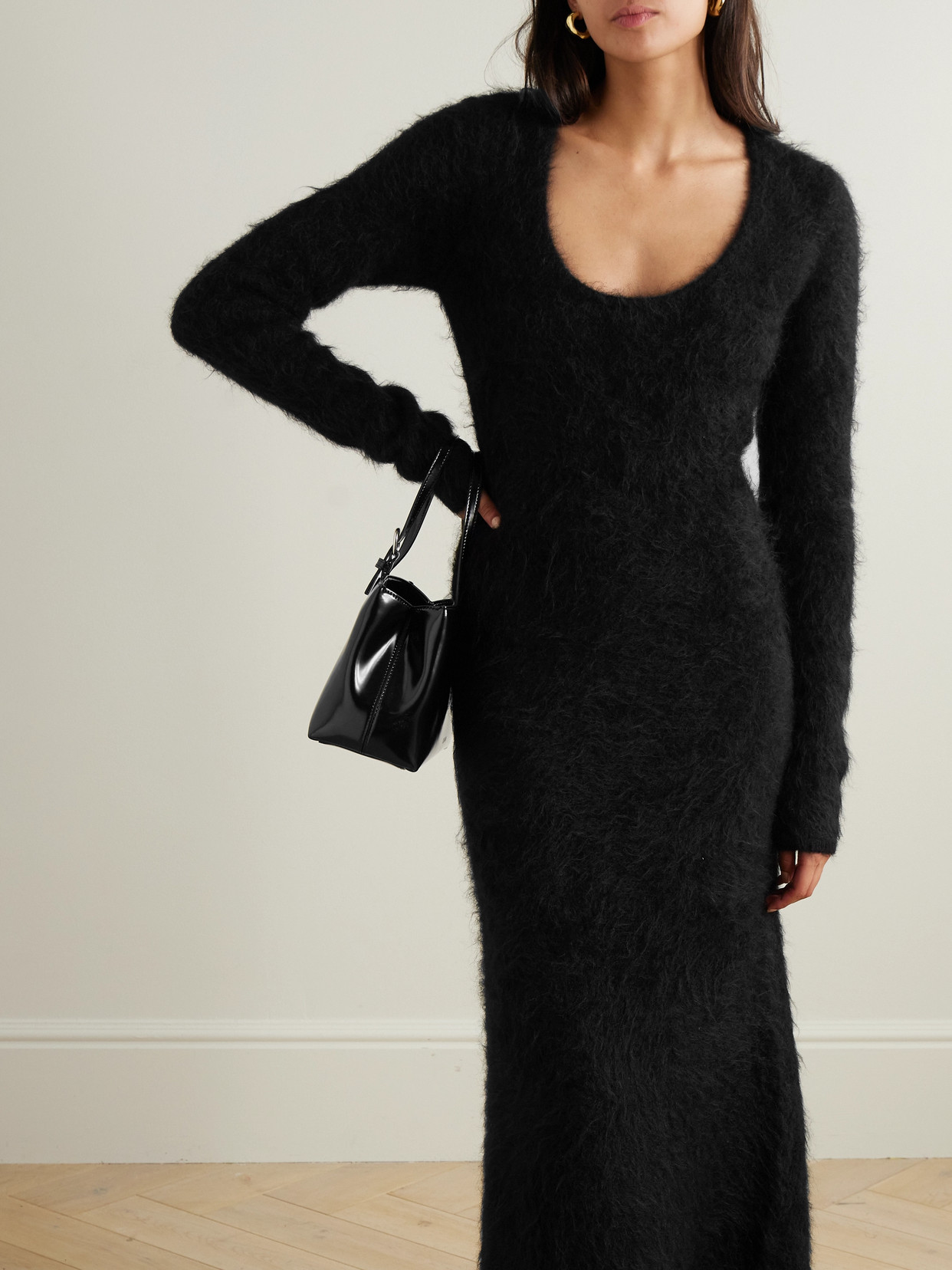 Totême Alpaca-blend Turtleneck Maxi Dress In Black