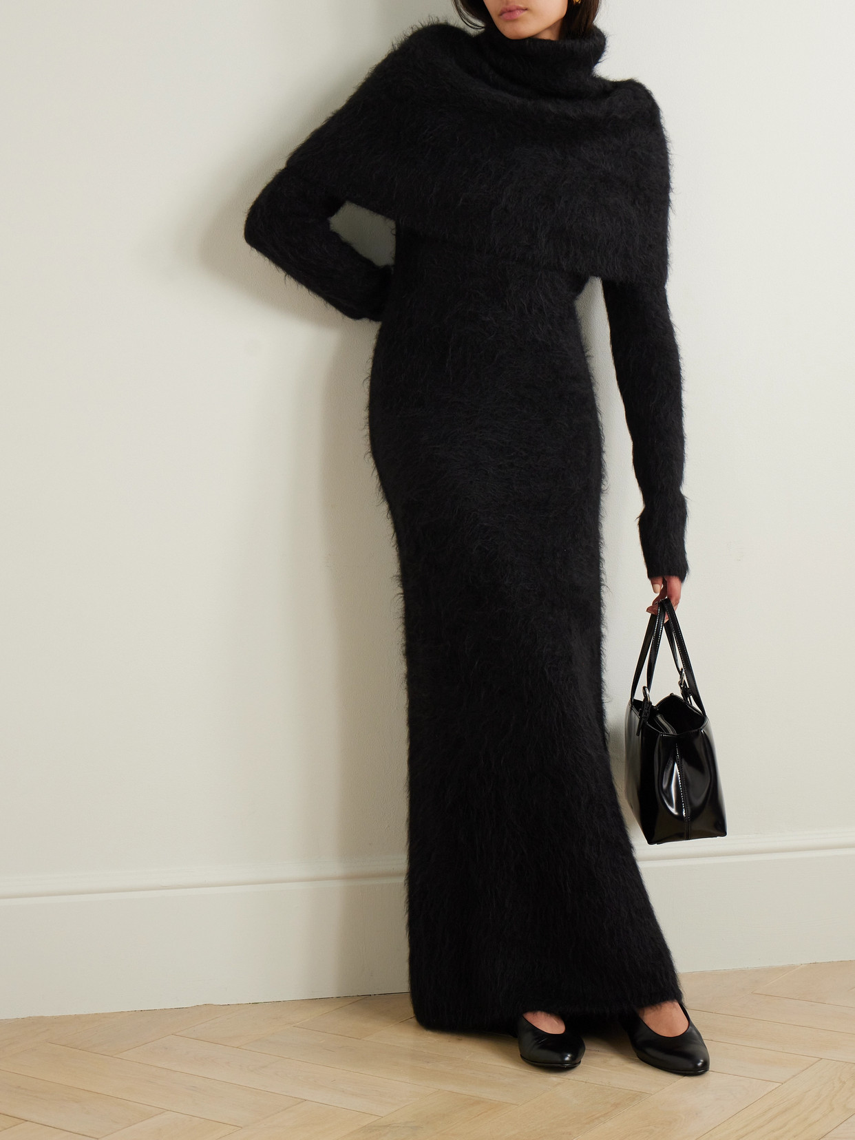 Totême Alpaca-blend Turtleneck Maxi Dress In Black