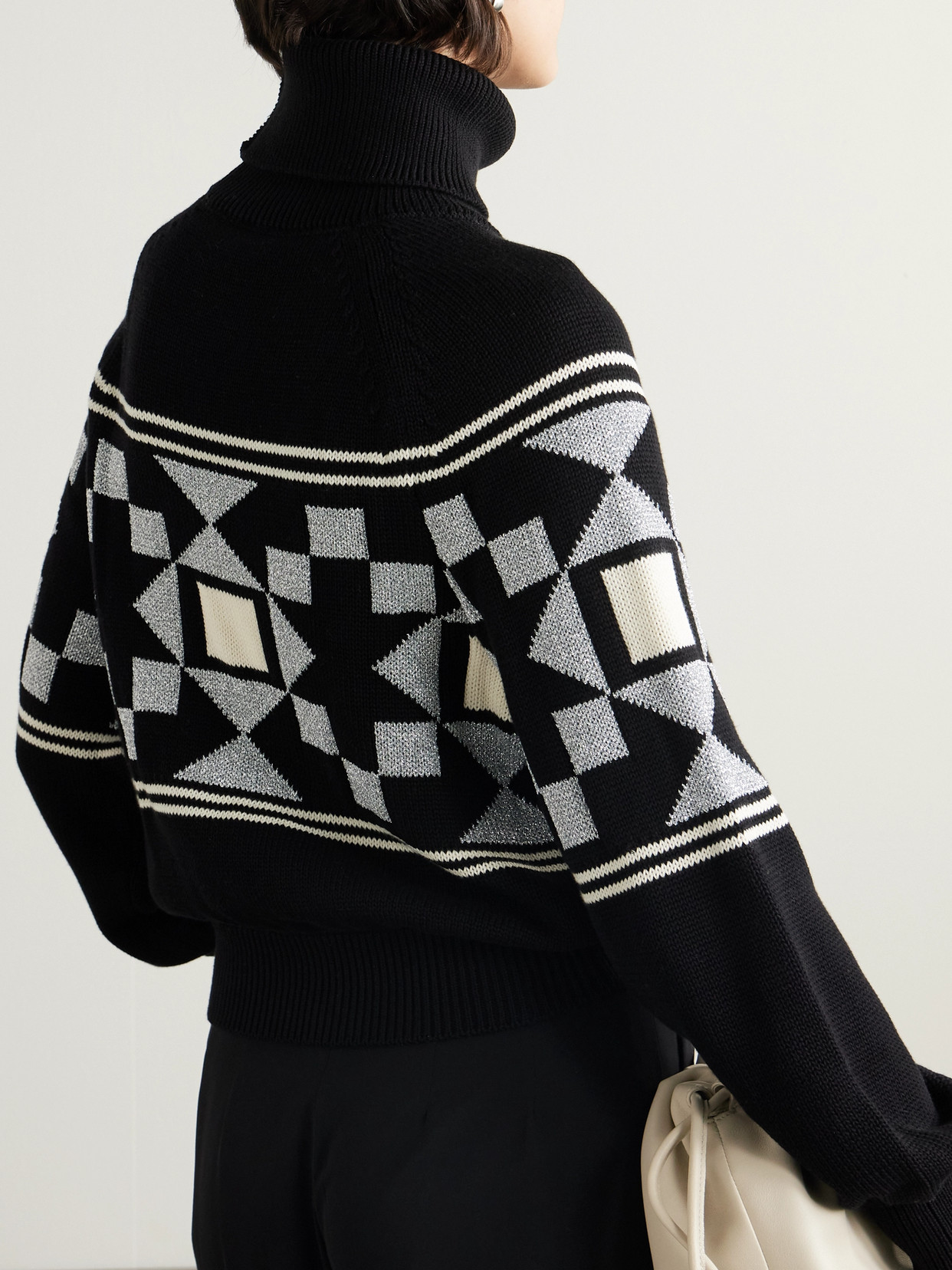 High Sport Lara Intarsia-knit Metallic Cotton-blend Turtleneck Sweater In Black