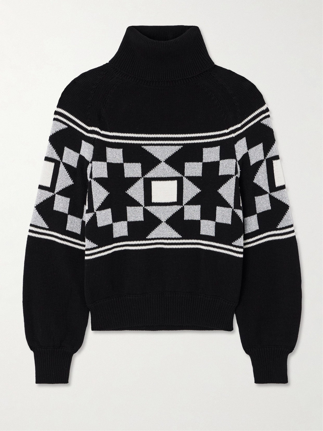 High Sport Lara Intarsia-knit Metallic Cotton-blend Turtleneck Sweater In Black