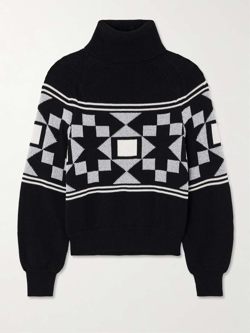 HIGH SPORT Lara Intarsia-knit Metallic Cotton-blend Turtleneck Sweater