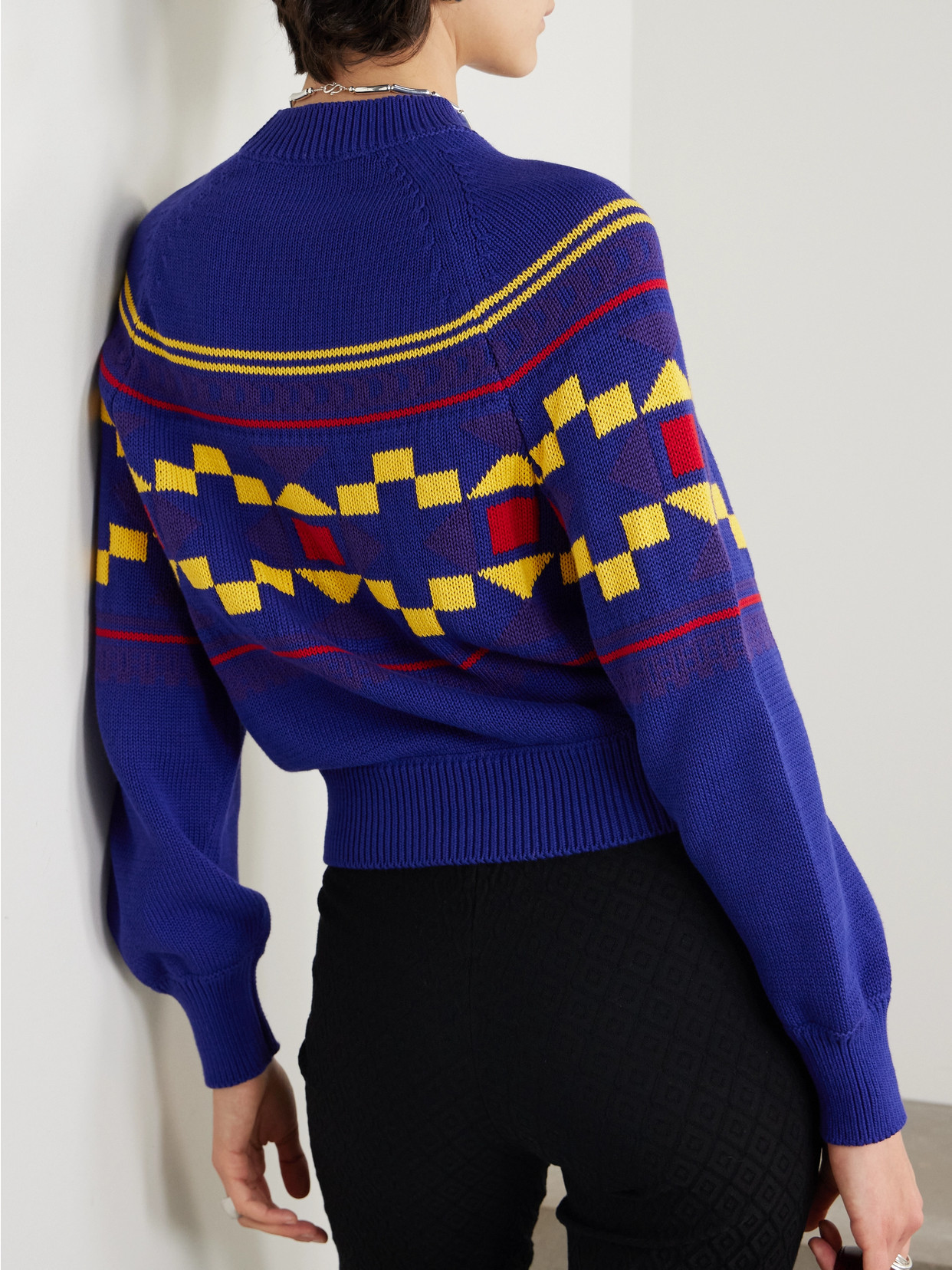 High Sport Lara Fair Isle Knit Cotton Sweater In Blue
