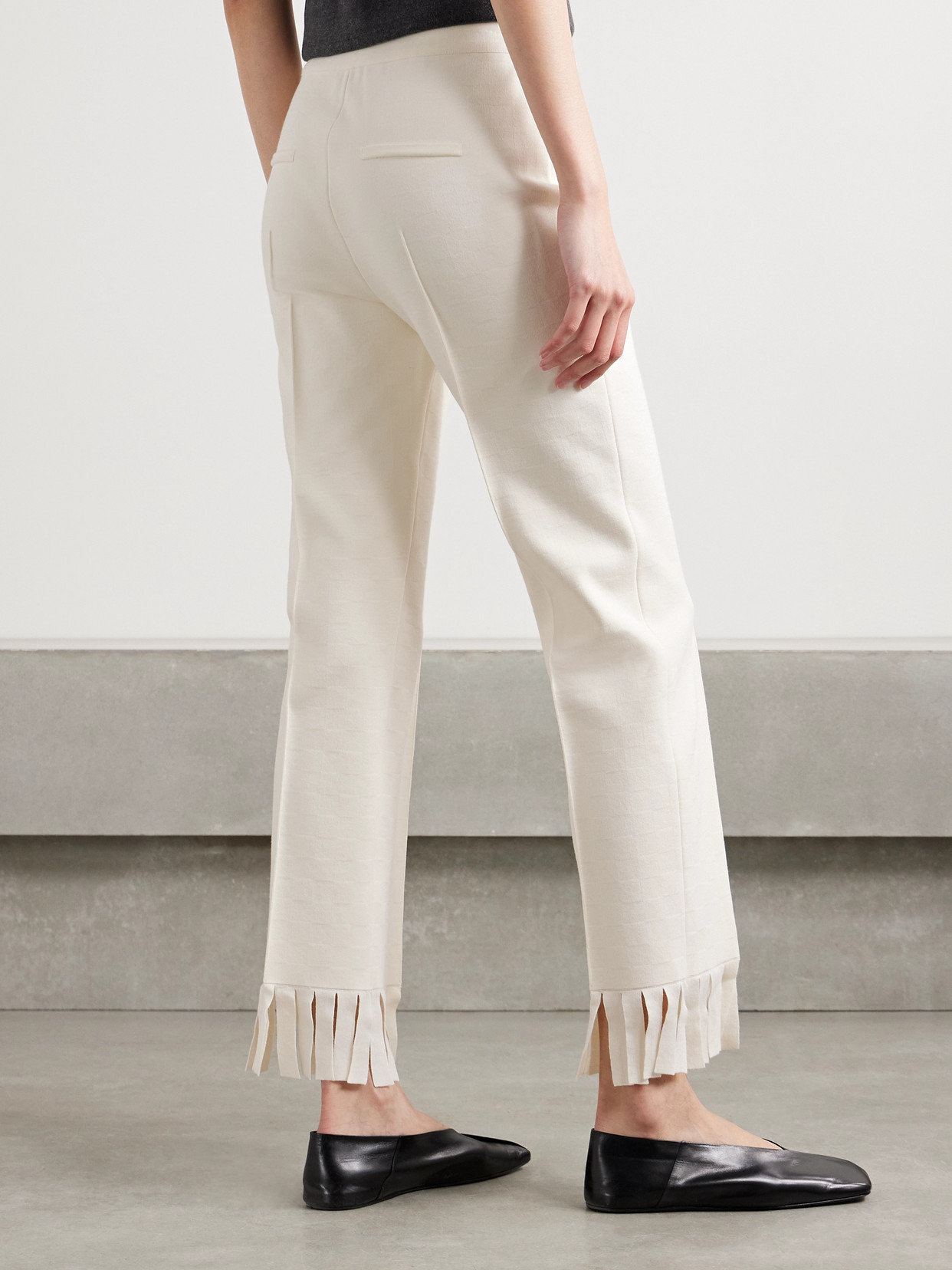 High Sport Louis Fringed Cotton-blend Jacquard Straight-leg Pants In Ecru