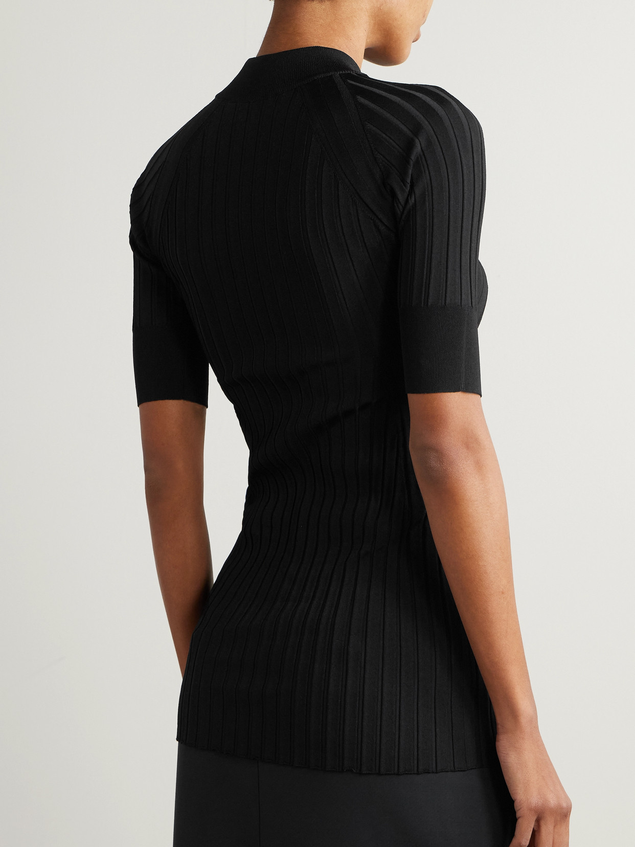 High Sport Pj Ribbed-knit Top In Black
