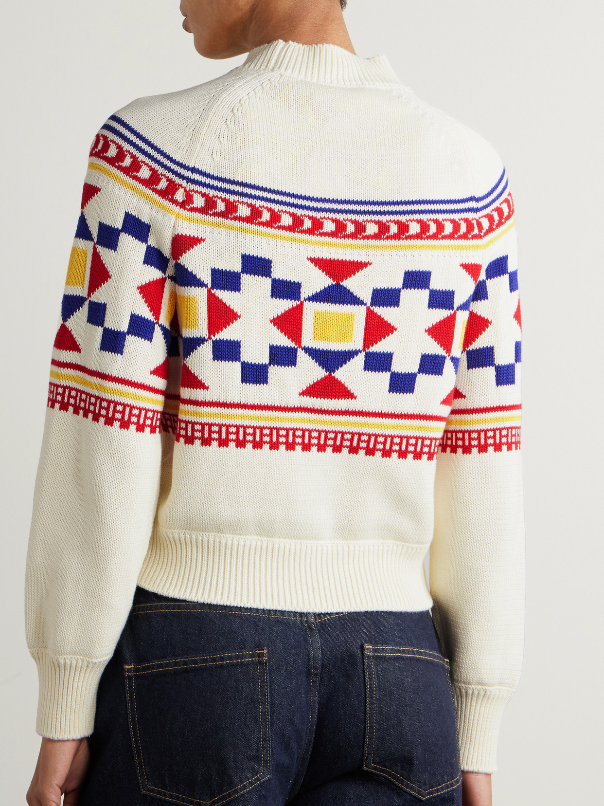 High Sport Lara Intarsia-knit Cotton-blend Sweater In Ecru