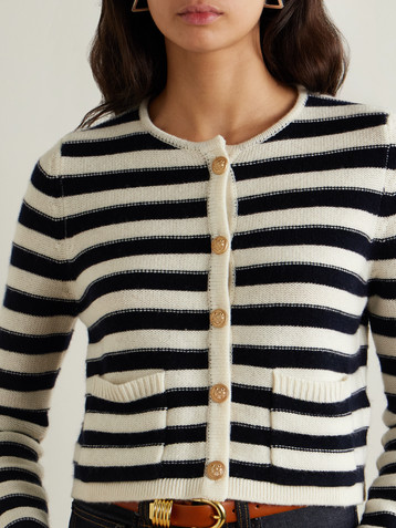 Allude Striped wool and cashmere-blend cardigan