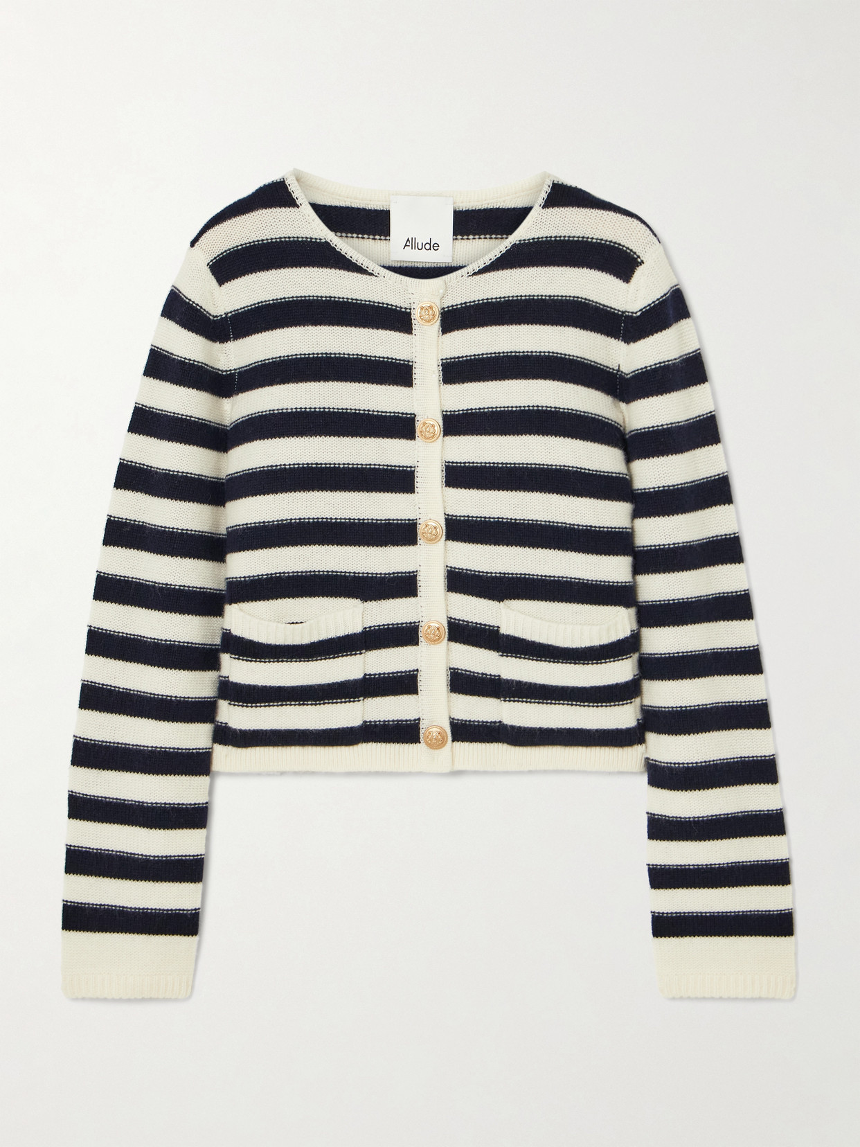 Allude Striped Wool And Cashmere-blend Cardigan In Blue