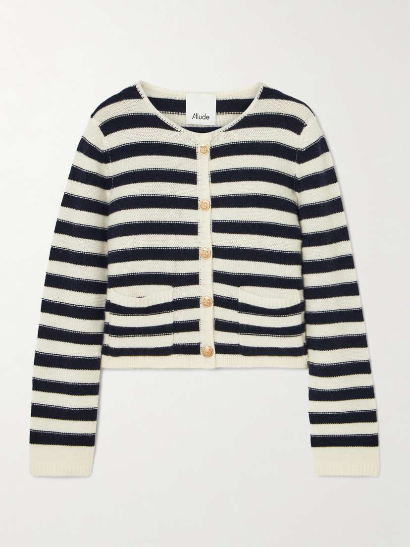 Allude Striped Wool And Cashmere-blend Cardigan