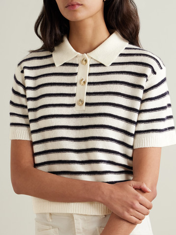 Allude Striped wool and cashmere-blend polo sweater