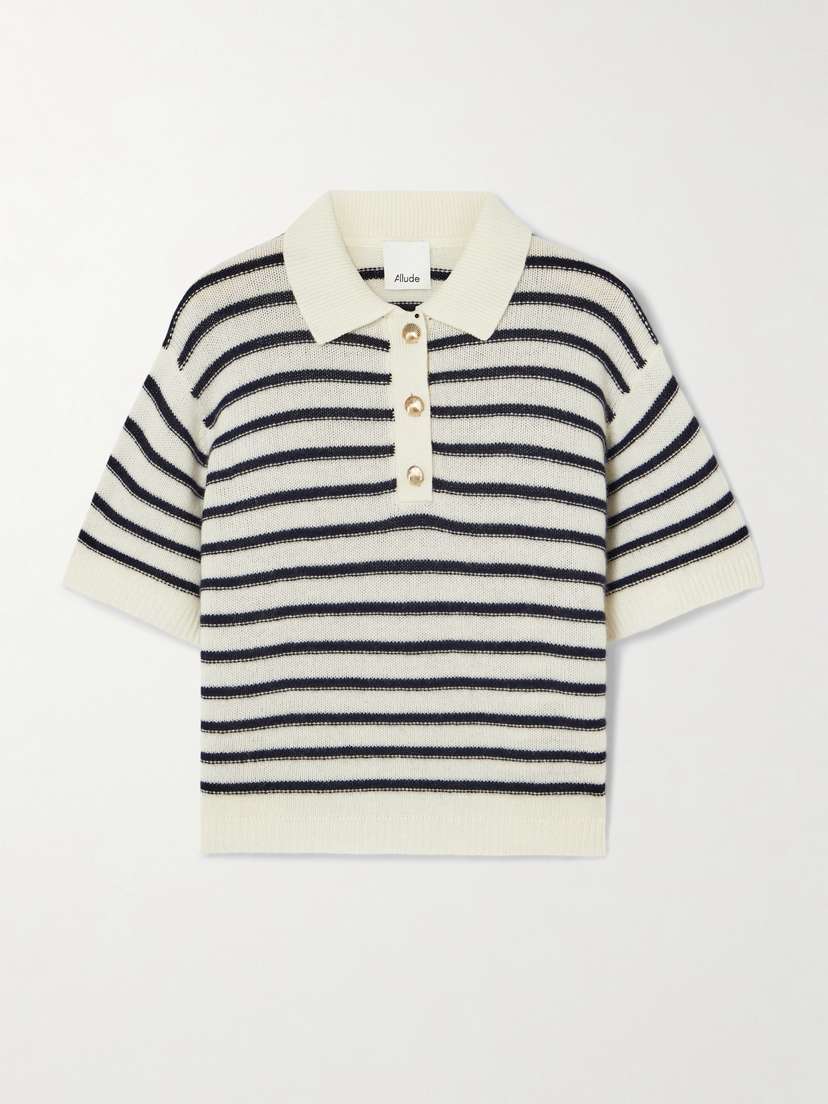 Allude Striped Wool And Cashmere-blend Polo Sweater