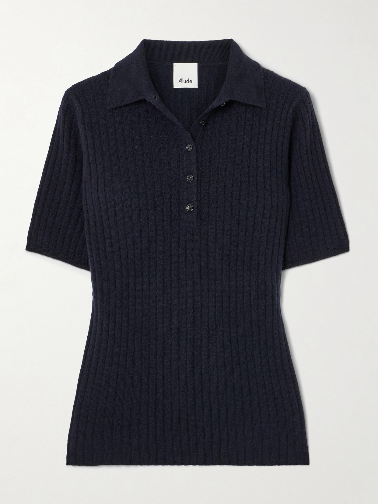 Allude Ribbed Cashmere Polo Shirt In Blue