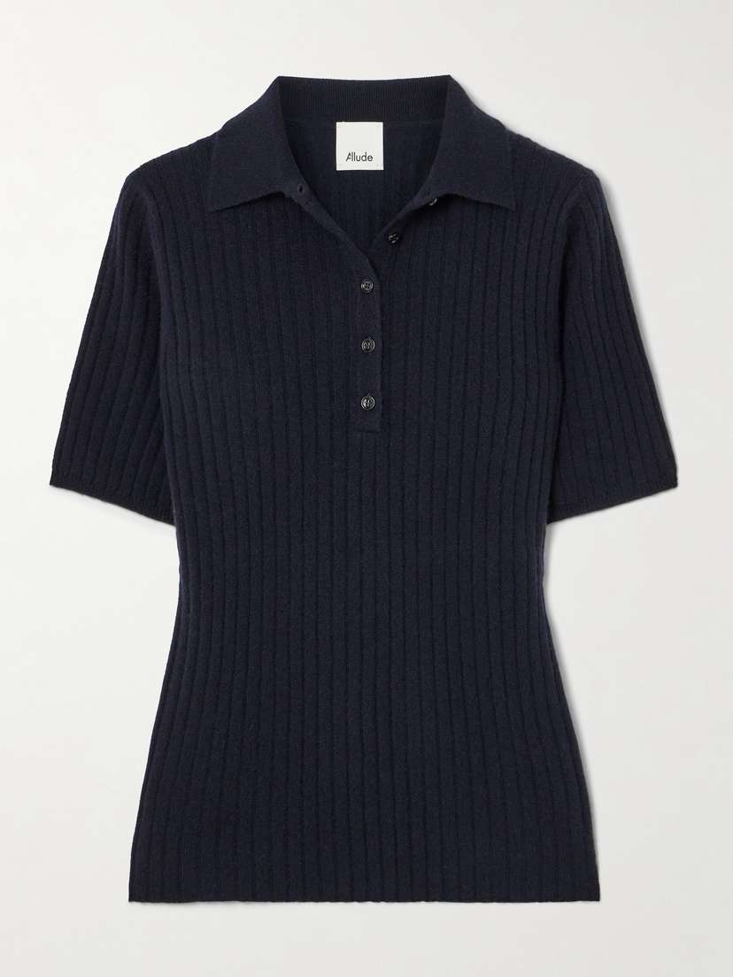 Allude Ribbed Cashmere Polo Shirt