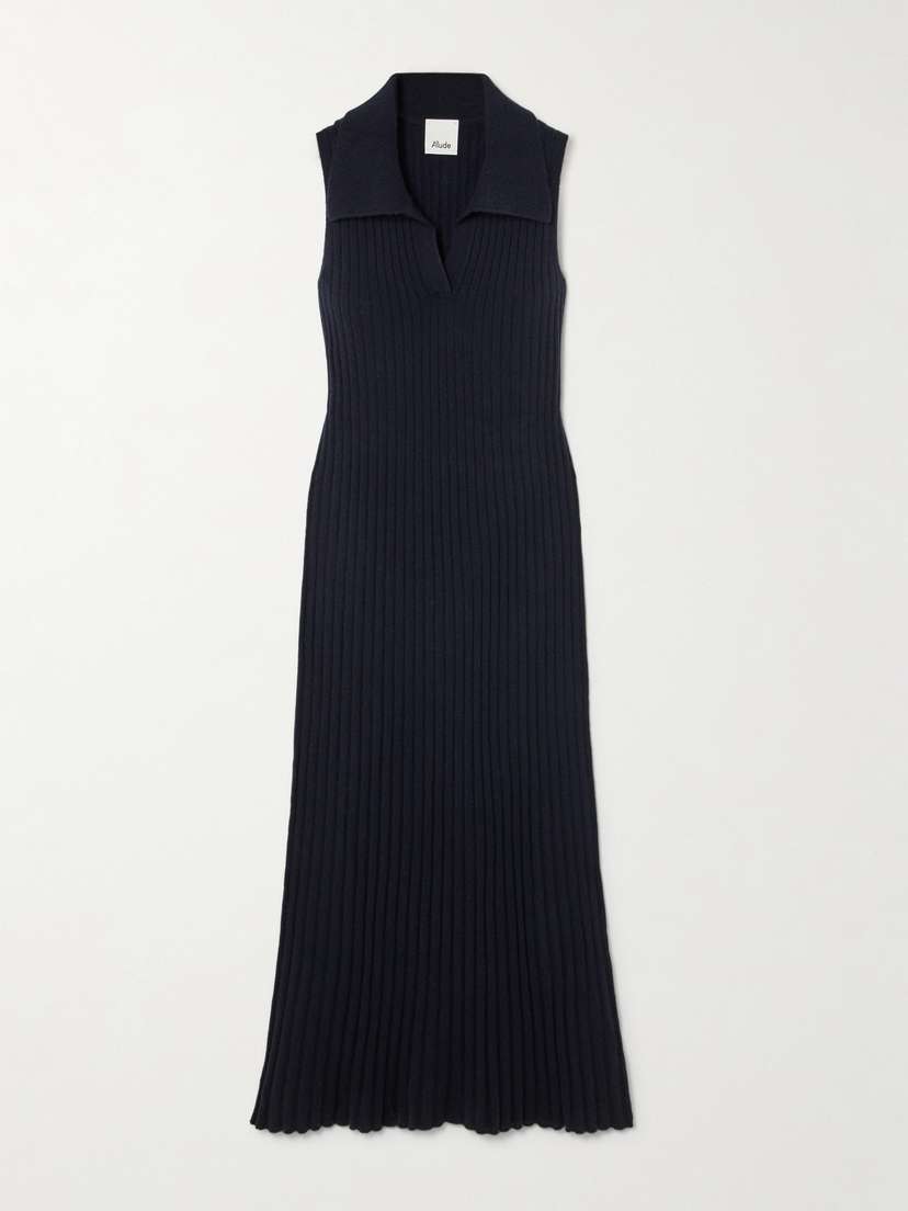 Allude Ribbed Cashmere Midi Dress