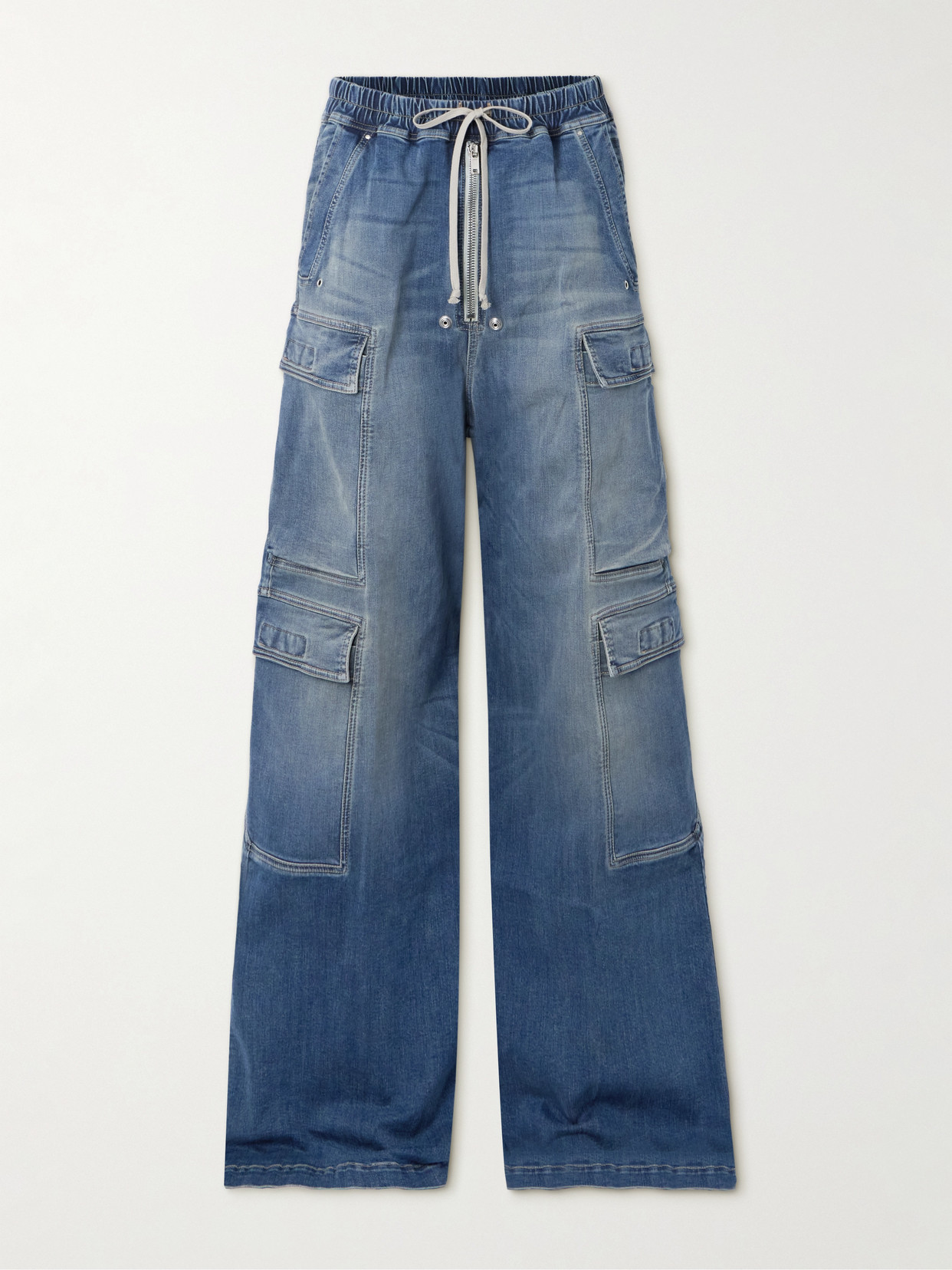 Rick Owens Belas Low-rise Wide-leg Cargo Jeans In Blue