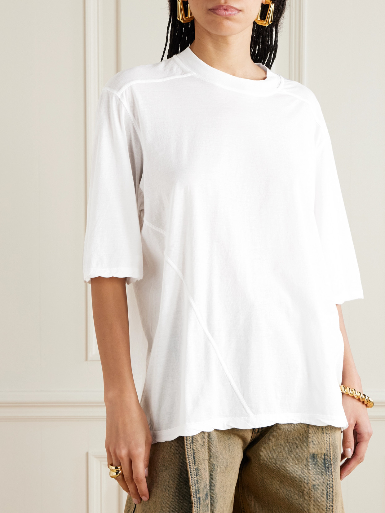 Rick Owens Walrus Paneled Cotton-jersey T-shirt In White