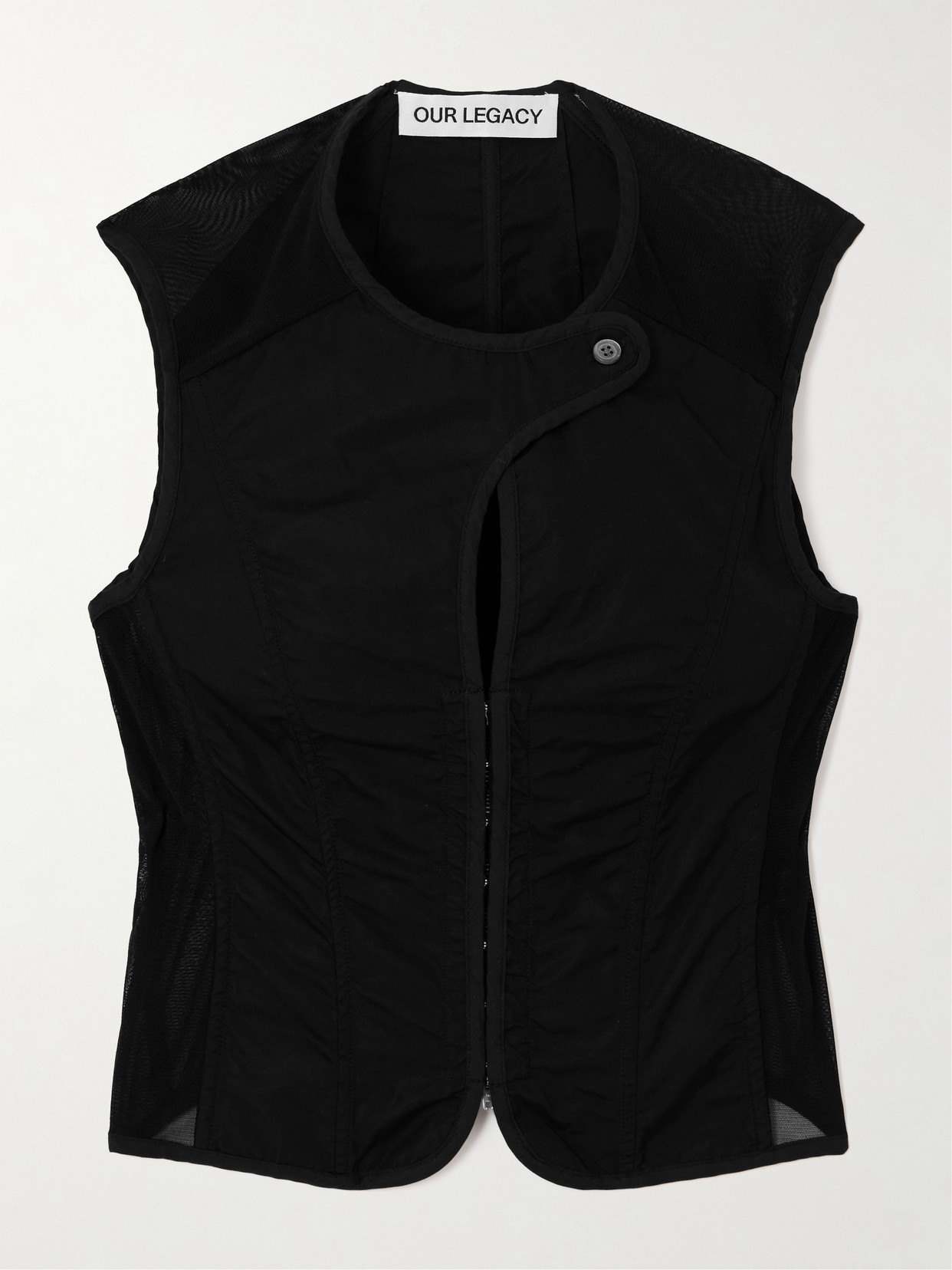 Our Legacy Paneled Layered Mesh-trimmed Cotton-poplin Corset Vest In Black