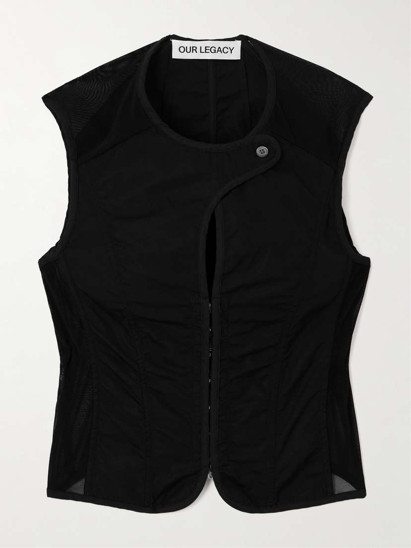 Our Legacy Paneled Layered Mesh-trimmed Cotton-poplin Corset Vest