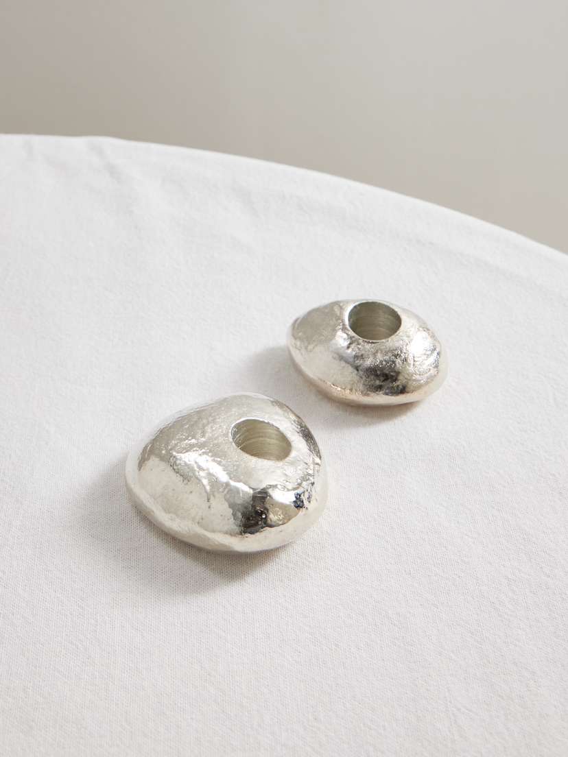 Alighieri The Floating Pebble Set Of Two Silver-plated Candlesticks