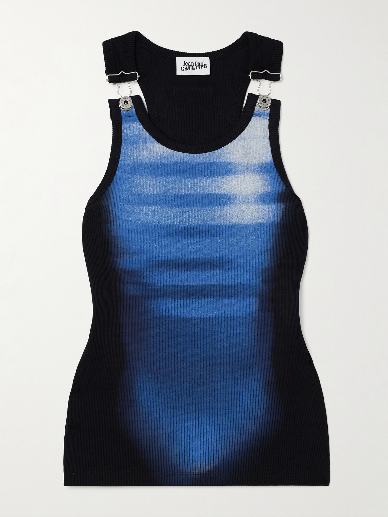 Jean Paul Gaultier Sleeveless Blue Cotton Striped Top Le Male With Wide Neckline In Blue