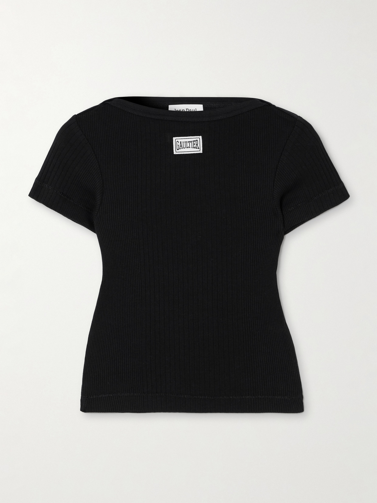 Jean Paul Gaultier Black Cropped Cotton Ribbed T-shirt With Logo In Black