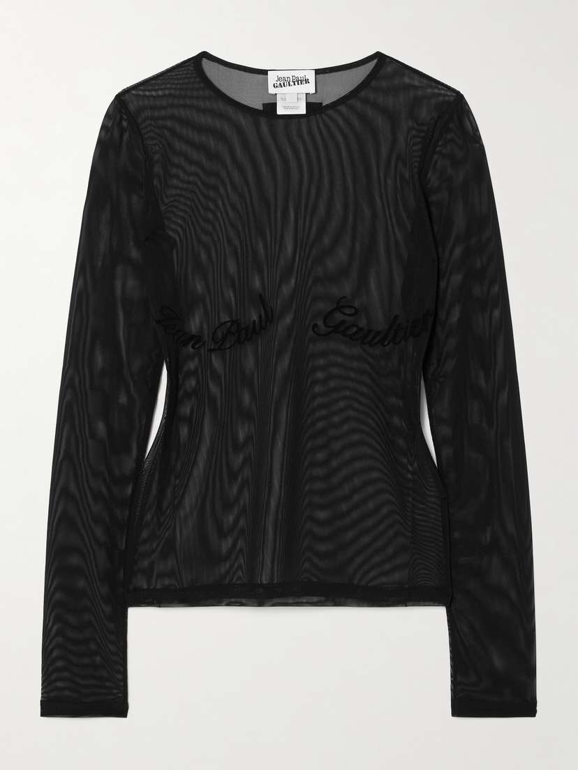Jean Paul Gaultier Flocked Stretch-tulle Top