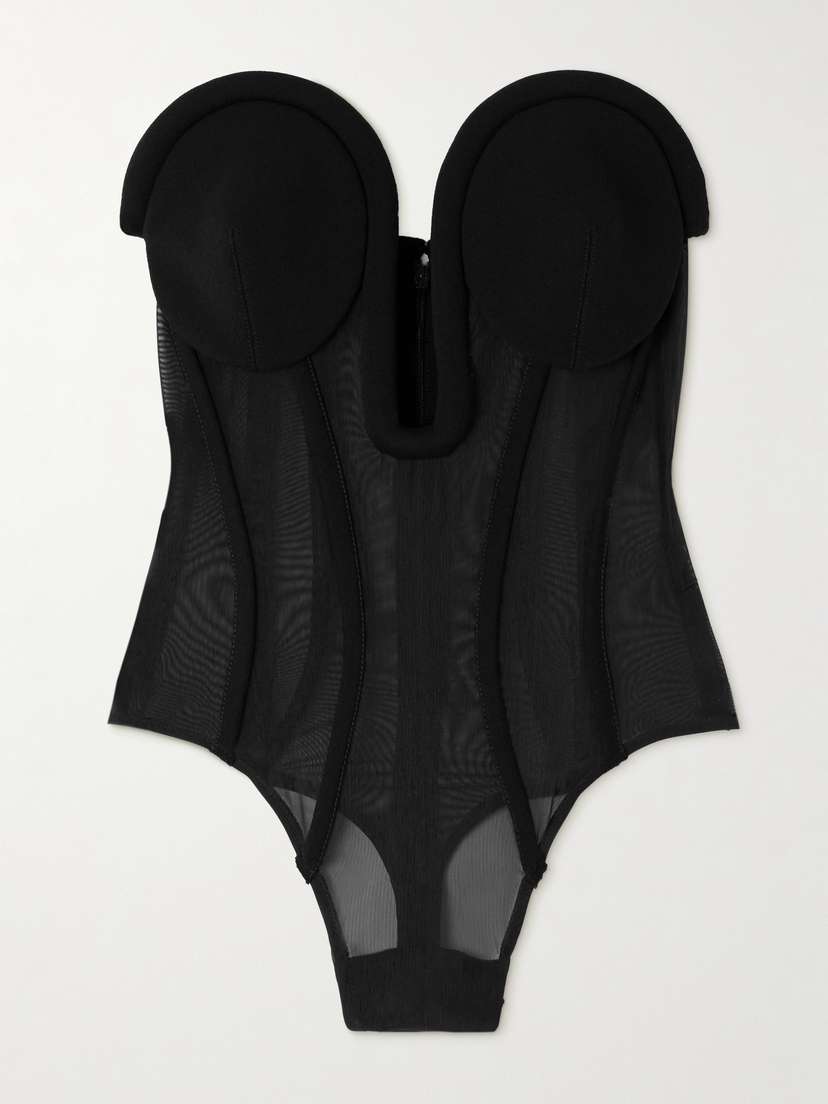 Jean Paul Gaultier Strapless Crepe-trimmed Tulle Corset Bodysuit