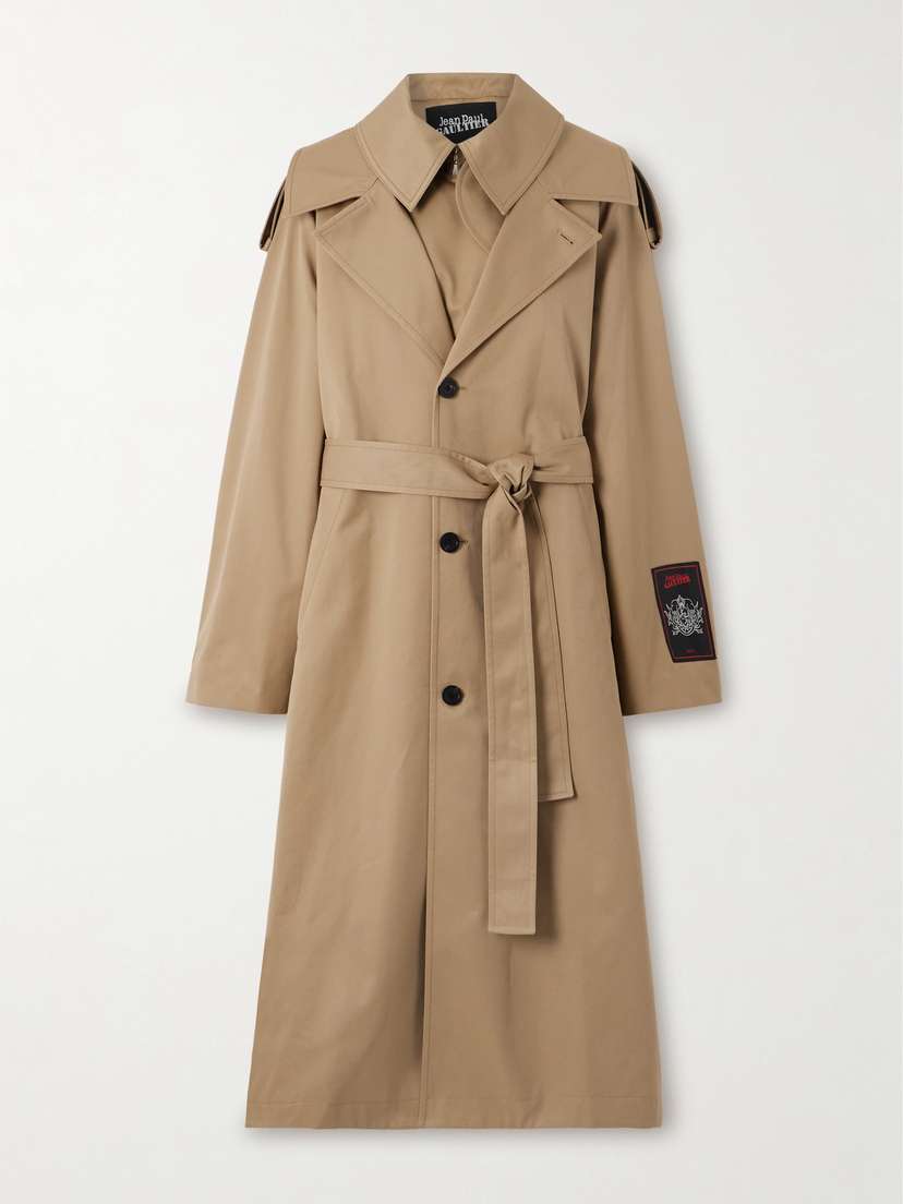 Jean Paul Gaultier Belted Layered Appliquéd Cotton-twill Trench Coat
