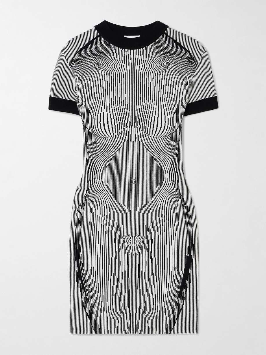 trompe l'oeil striped jacquard-knit mini dress