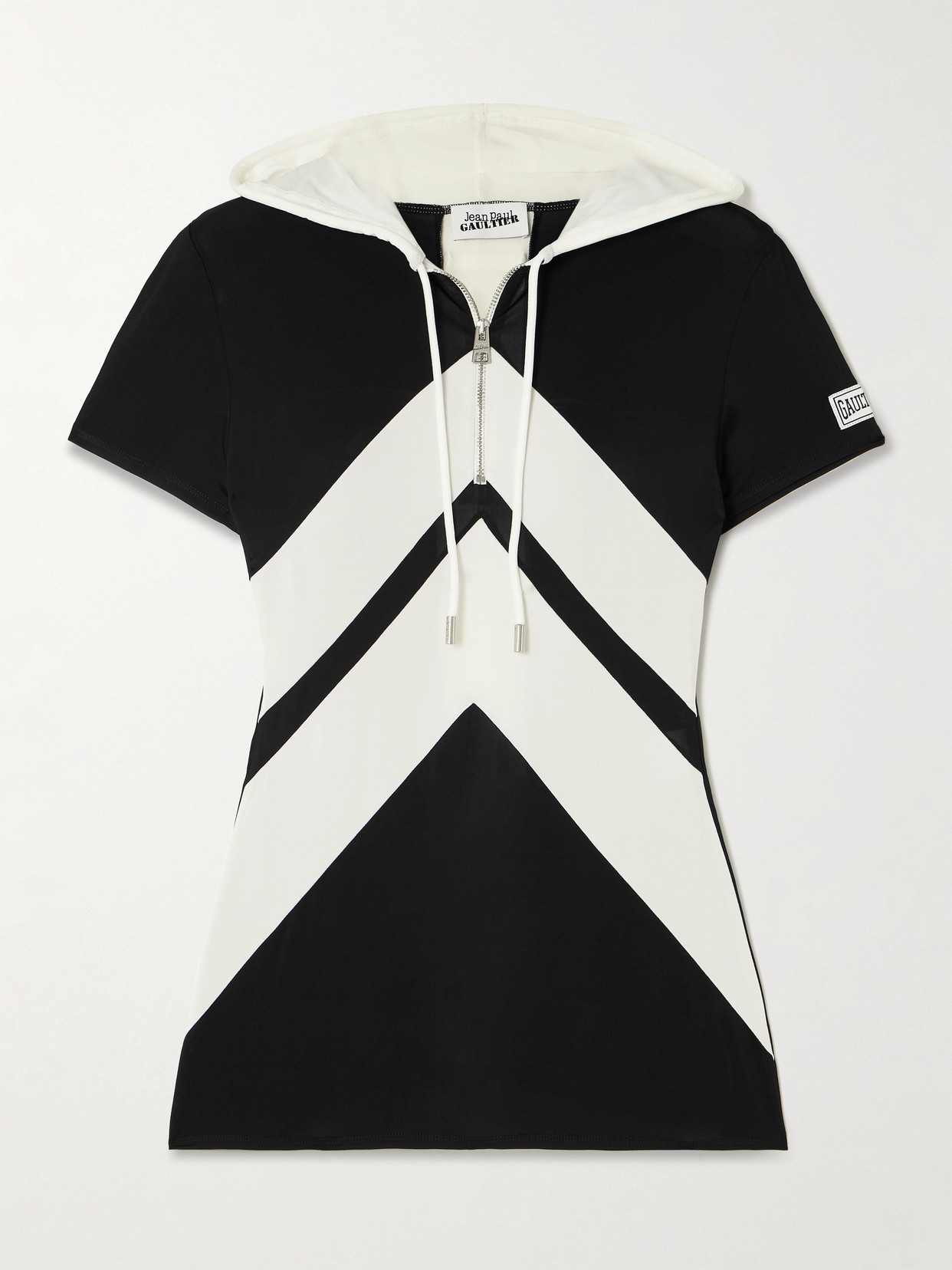 JEAN PAUL GAULTIER HOODED TWO-TONE JERSEY HALF-ZIP T-SHIRT