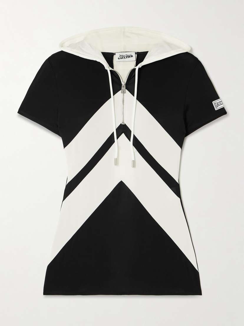 Jean Paul Gaultier Hooded Two-tone Jersey Half-zip T-shirt