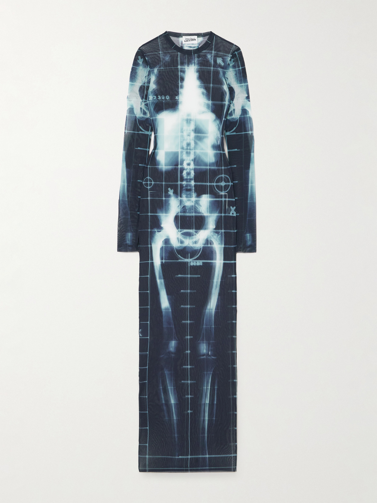 Jean Paul Gaultier - Squeletor Trompe L'oeil Printed Tulle Maxi Dress - Blue