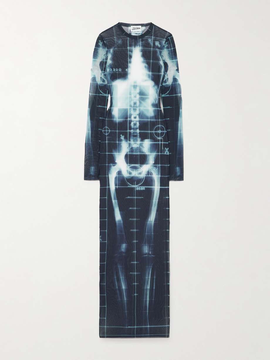 squeletor trompe l'oeil printed tulle maxi dress