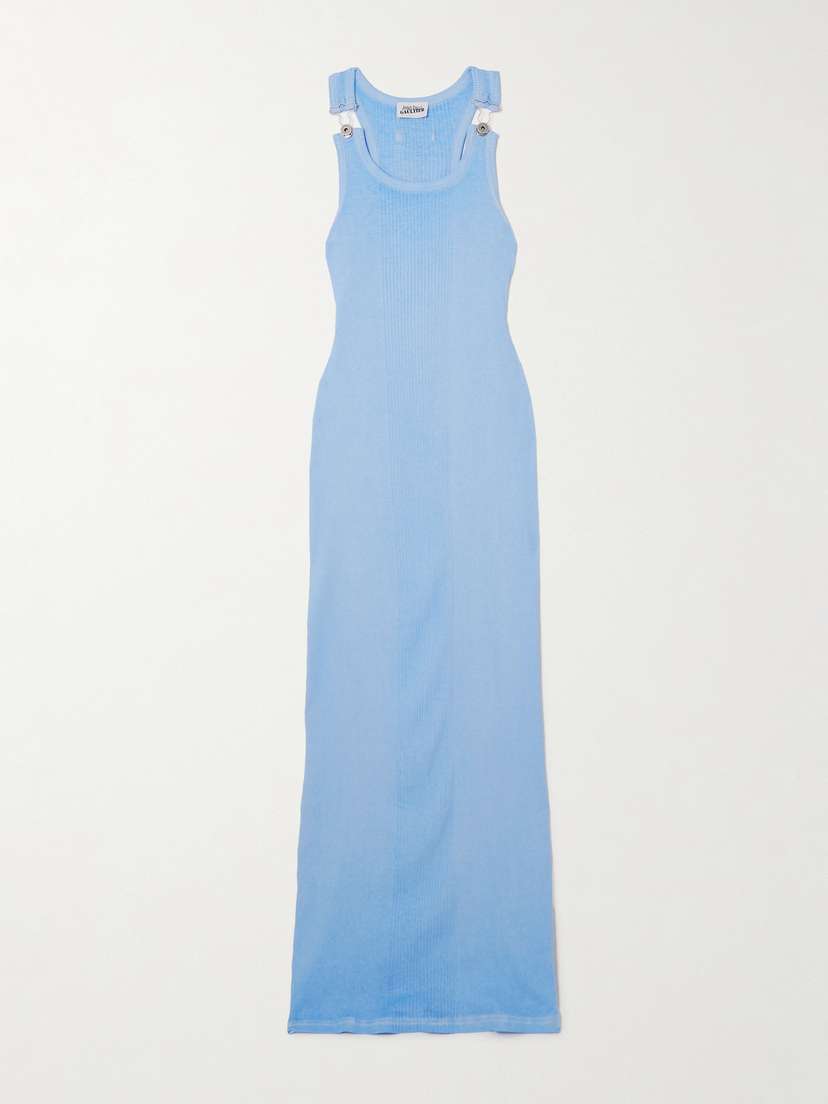 Jean Paul Gaultier Paneled Buckled Ribbed Cotton-jersey Maxi Dress