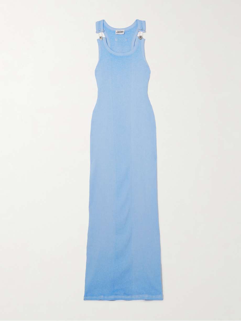 paneled buckled ribbed cotton-jersey maxi dress