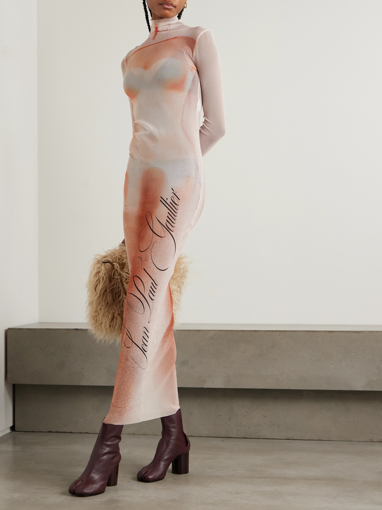 JEAN PAUL GAULTIER LE CLASSIQUE PRINTED STRETCH-JERSEY TURTLENECK MAXI DRESS