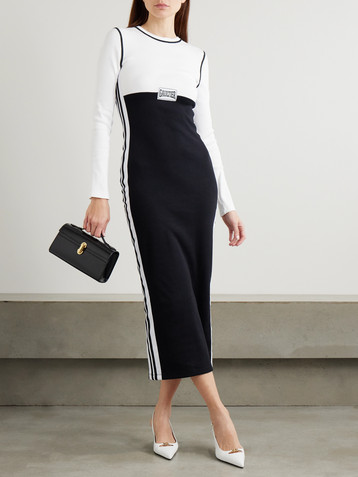 Jean Paul Gaultier Appliquéd two-tone ribbed stretch-cotton midi dress