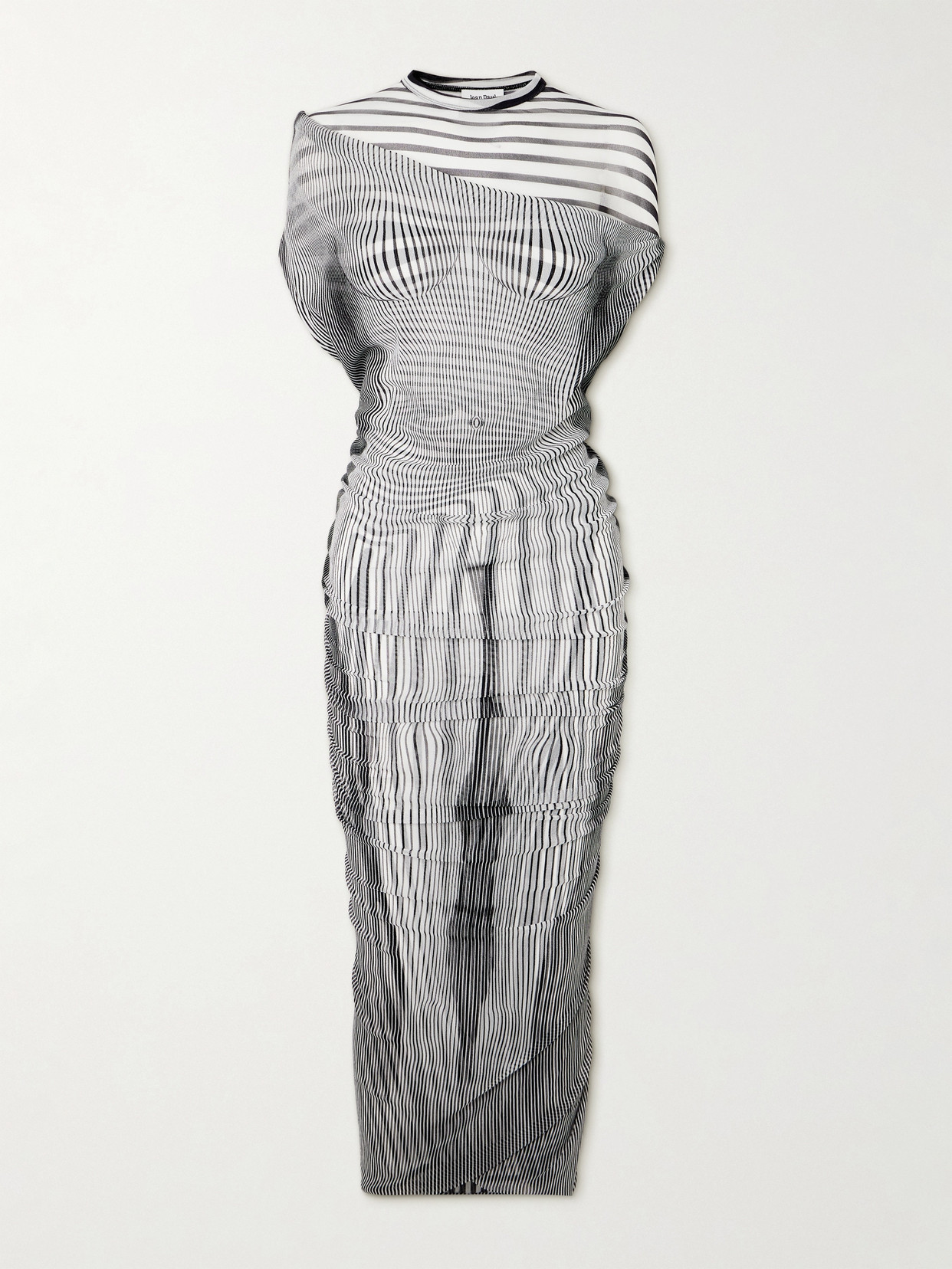 Jean Paul Gaultier Mariniere Body Morphing Layered Mesh Maxi Dress In White