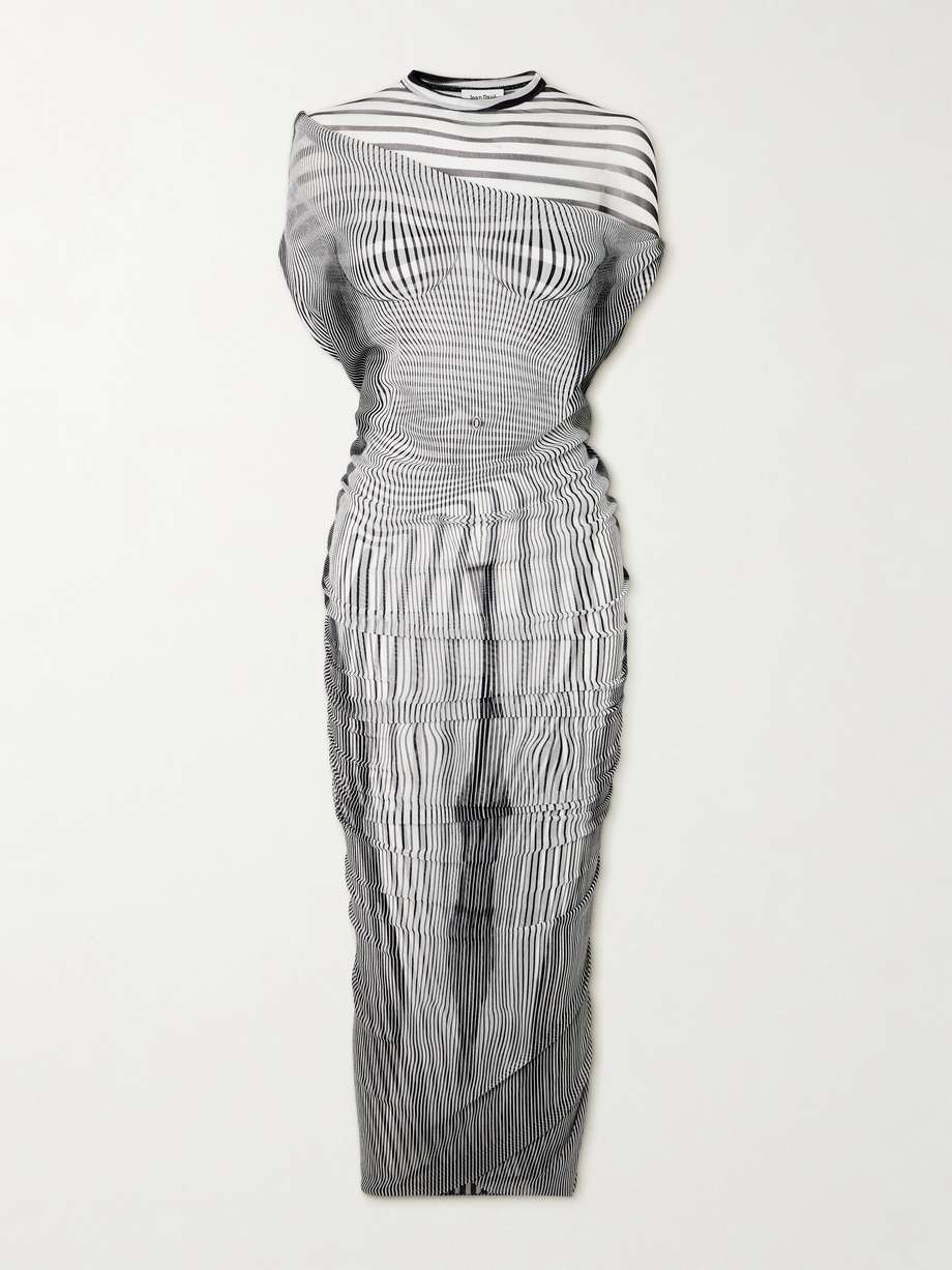 body morphing layered draped tulle midi dress