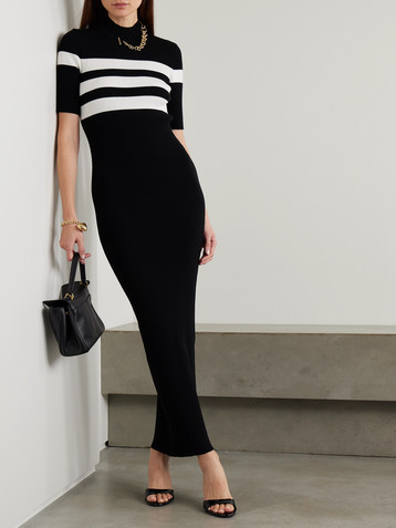 Jean Paul Gaultier Chain-embellished striped ribbed-knit maxi dress