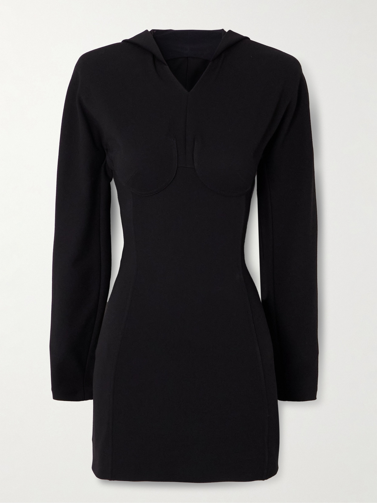 JEAN PAUL GAULTIER OPEN-BACK HOODED PANELED CREPE-JERSEY MINI DRESS