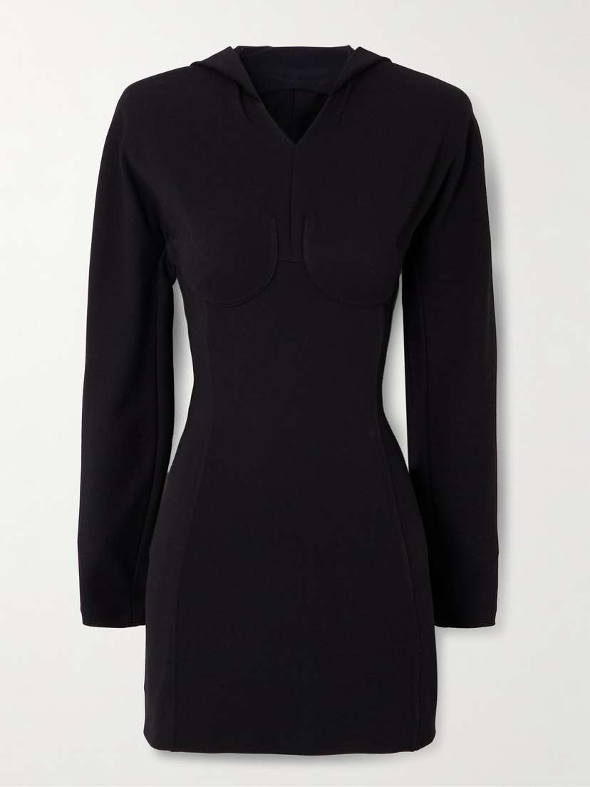 Jean Paul Gaultier Open-back Hooded Paneled Crepe-jersey Mini Dress