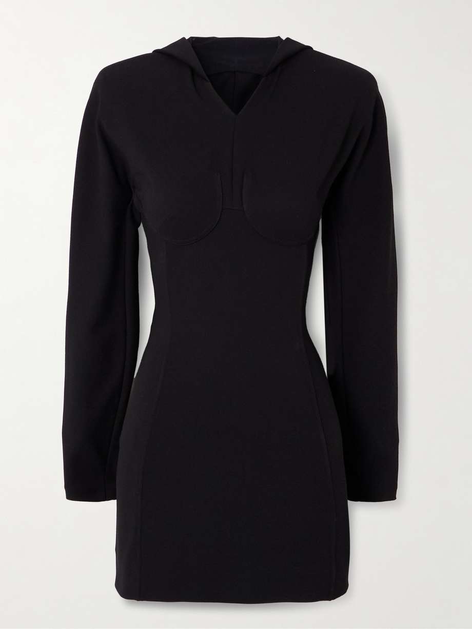open-back hooded paneled crepe-jersey mini dress