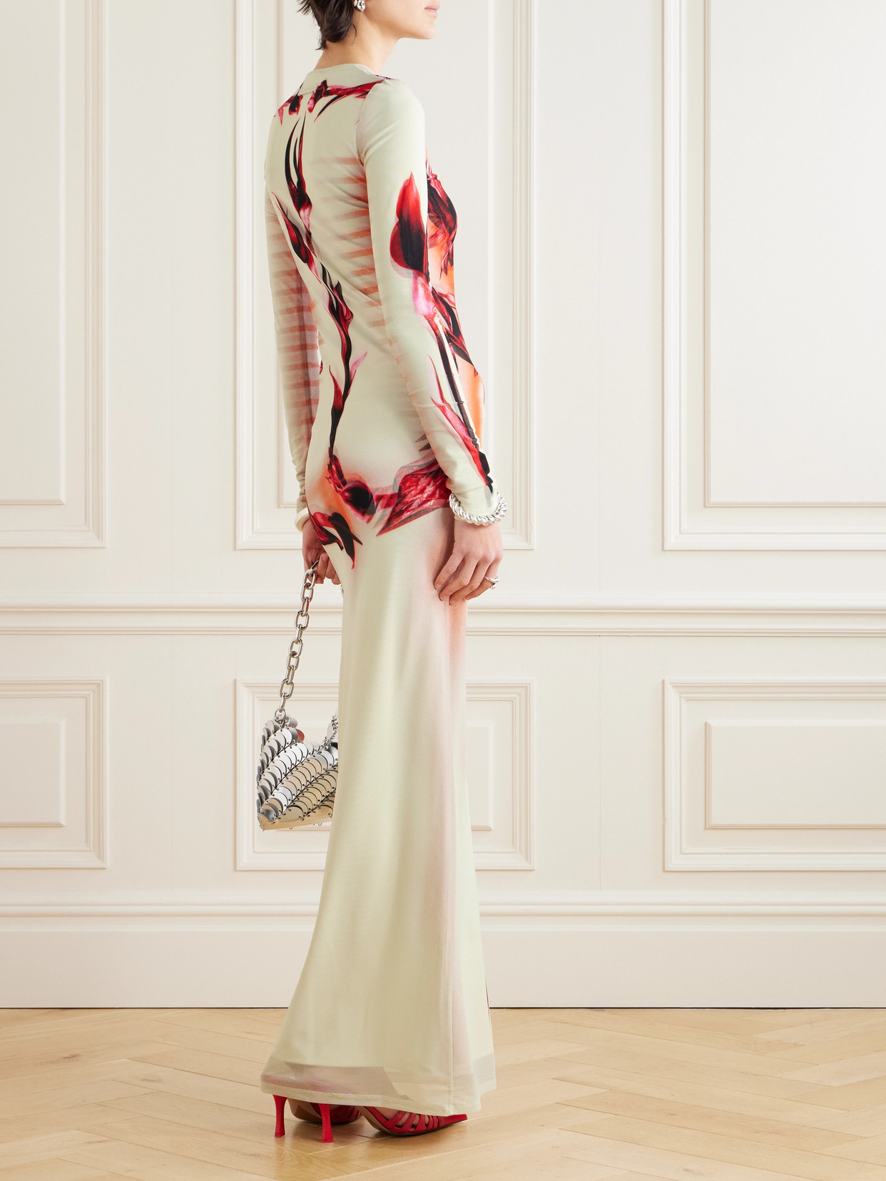 JEAN PAUL GAULTIER PRINTED STRETCH-MESH MAXI DRESS